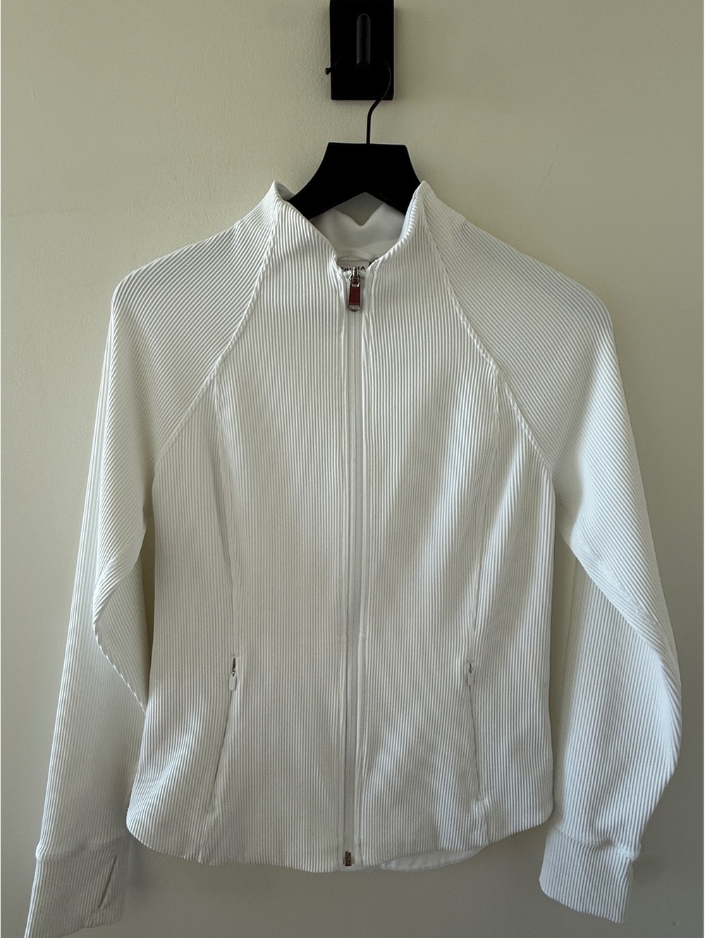 Athleta White Ribbed Full Zip Jacket | Size M